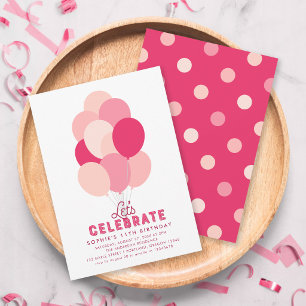 Pink Balloons Any Age Birthday Party Invitation