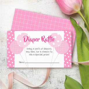Pink Balloons Baby Girl Shower Cute Diaper Raffle Enclosure Card