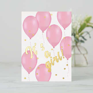 Pink Balloons baby shower Foil Invitation