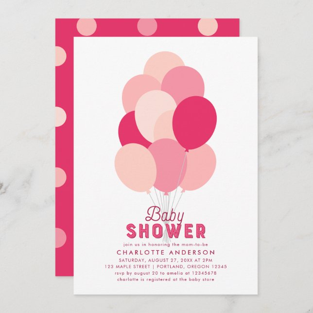 Pink Balloons Baby Shower Invitation (Front/Back)