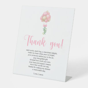 Pink Balloons Baby Shower Thank You Poem Pedestal Sign