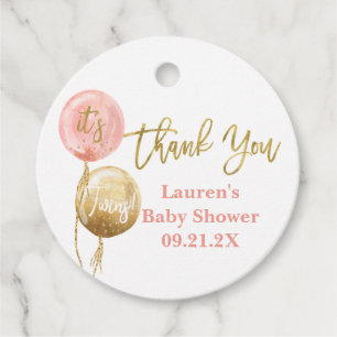 Pink balloons baby shower twin girls favour tags