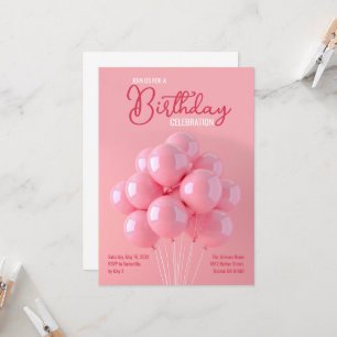 Pink Balloons Birthday Invitation