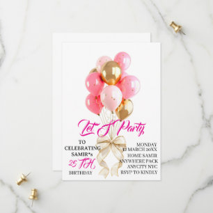 Pink Balloons Birthday Party Invitation Template: