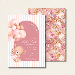 Pink Balloons & Bloom Baby Shower Invitation