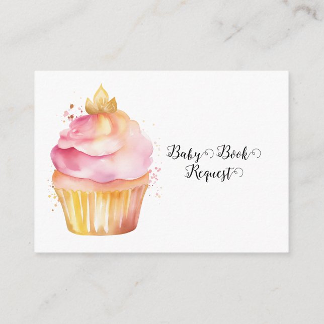 Pink Balloons Cup Cake Baby Book Request Enclosure Card (Back)