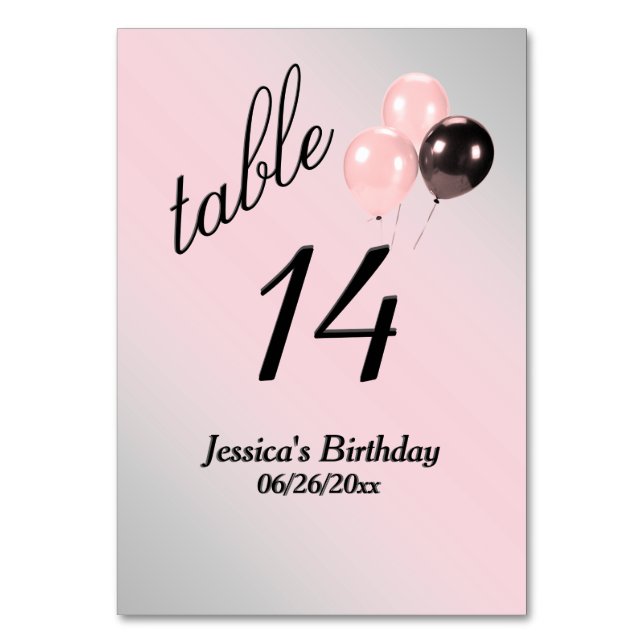 Pink Balloons Custom Text Table Number (Front)