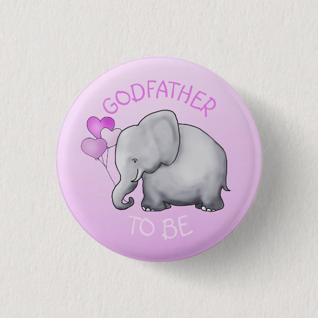 Pink Balloons Elephant Baby Shower Godfather-To-Be 3 Cm Round Badge (Front)