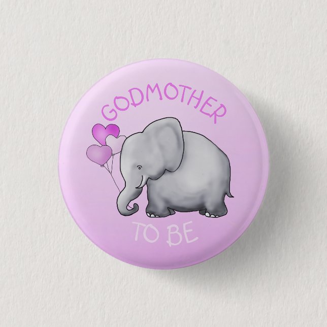 Pink Balloons Elephant Baby Shower Godmother-To-Be 3 Cm Round Badge (Front)