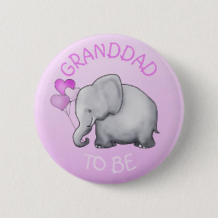 Pink Balloons Elephant Baby Shower Granddad-To-Be 6 Cm Round Badge