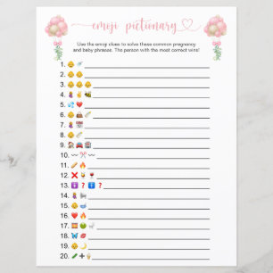 Pink Balloons Emoji Pictionary Baby Shower Game