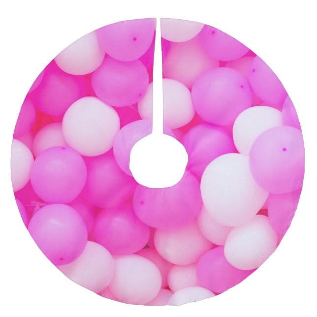 Pink Balloons Festive Background Design. Brushed Polyester Tree Skirt (Front)