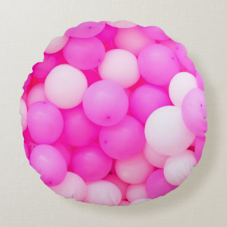 Pink Balloons Festive Background Design. Round Cushion