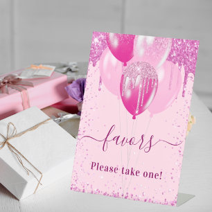 Pink balloons guest party favours pedestal sign