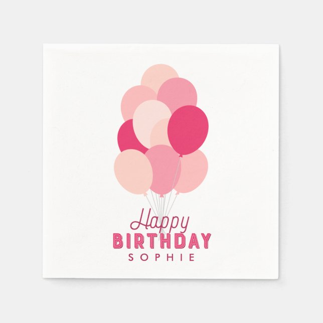 Pink Balloons Happy Birthday Napkin (Front)
