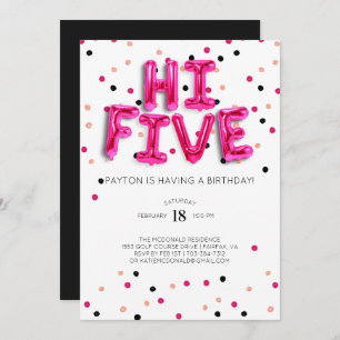 Pink Balloons   Hi Five 5th Birthday Invitation