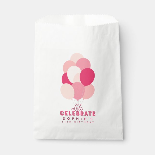Pink Balloons Let's Celebrate Any Age Birthday Favour Bags (Front)