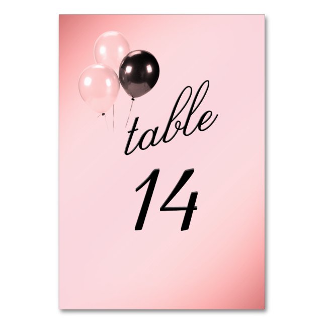 Pink Balloons Pink Table Number (Front)