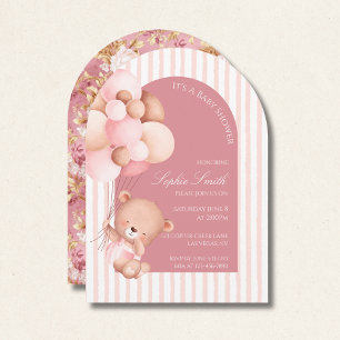 Pink Balloons, Stripes & Bloom Baby Shower Arch Invitation