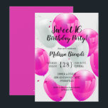 Pink Balloons Sweet 16th Birthday Party Invitation<br><div class="desc">Fun pink and white balloons and confetti, these birthday party invitations are ready to personalise for ANY AGE or milestone birthday or any other special occasion. Use the Customise further link to add or delete text, align text, change the font, font colour or layout. For thicker papers, consider the Matte...</div>