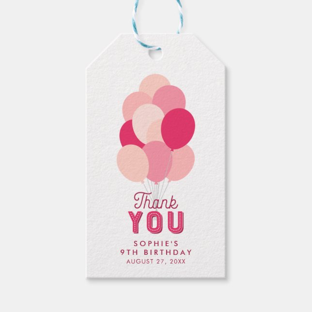 Pink Balloons Thank You Gift Tags (Front)