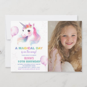 Pink Balloons Unicorn Birthday Invitations photo