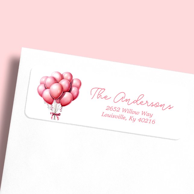 Pink Balloons Watercolor Girl Baby Shower Address (Creator Uploaded)