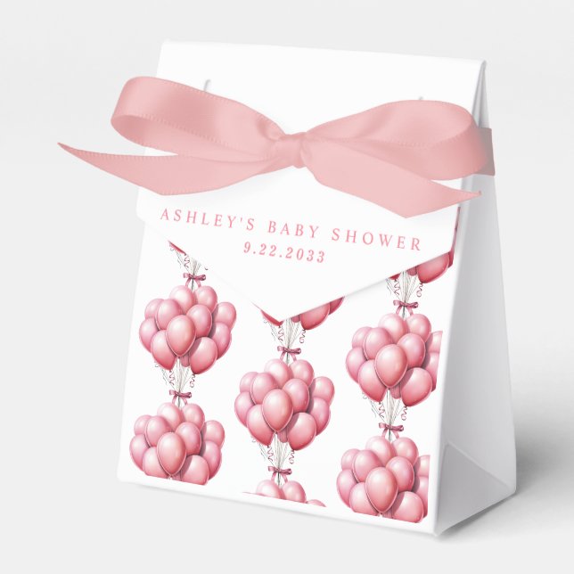 Pink Balloons Watercolor Girl Baby Shower Favour Box (Front Side)