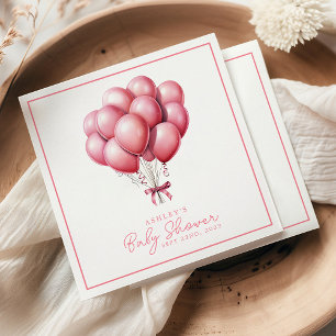 Pink Balloons Watercolor Girl Baby Shower Napkin