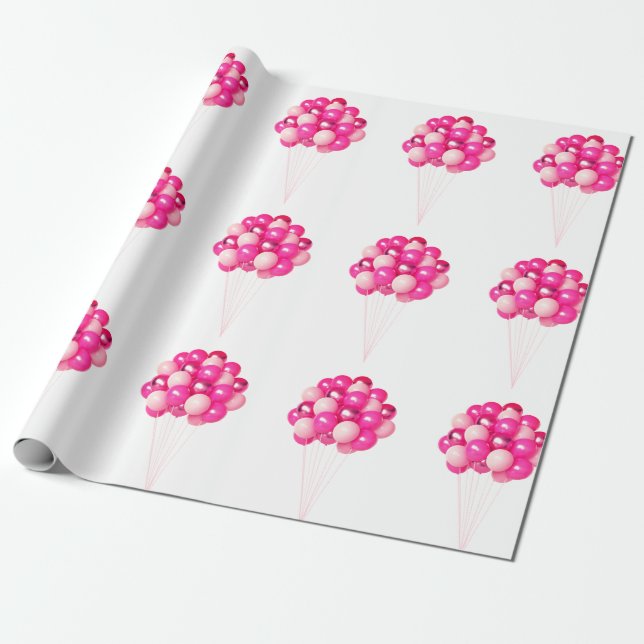 Pink Balloons Wrapping Paper (Unrolled)
