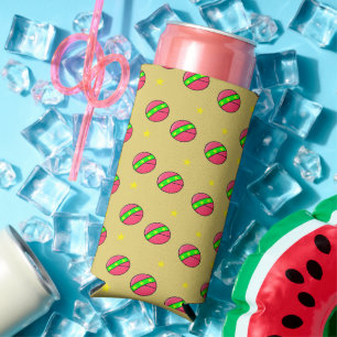 Pink balls and stars brown seltzer can cooler