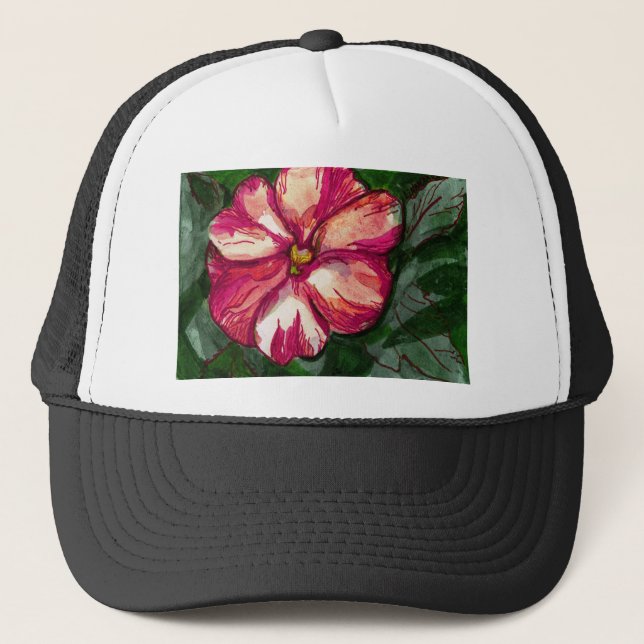 Pink Balsam Flower Trucker Hat (Front)