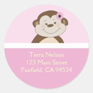 Pink Bambino Girl Monkey Return Address Stickers