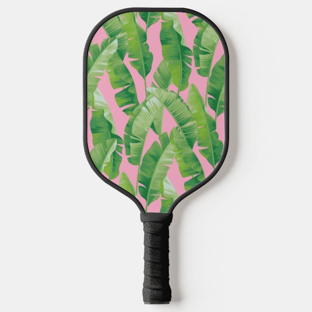 Pink Banana Leaves Pickleball Paddle (Front)