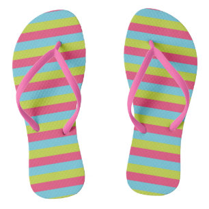 Pink, Banana Yellow and Light Blue Vintage Stripes Jandals