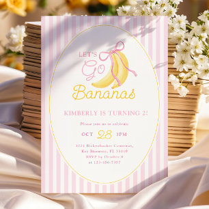 Pink Bananas 2nd Birthday Invitation