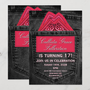 Pink Bandana in Jean Pocket Black Denim Invitation