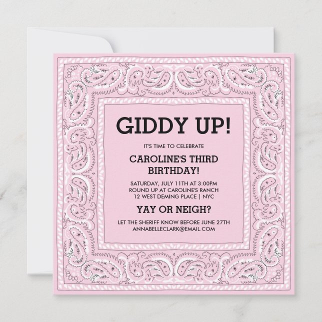 Pink Bandanna | Birthday Invite (Front)