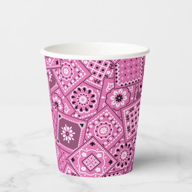 Pink Bandanna Print Paper Cups (Front)