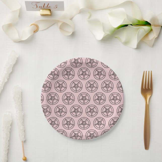 Pink Baphomet Pentagram Satanic Paper Plate (Wedding)