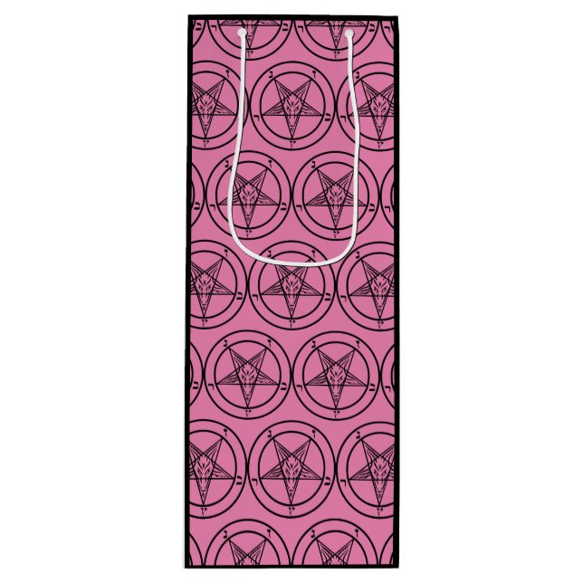 Pink Baphomet Pentagram Satanic Wine Gift Bag (Front)