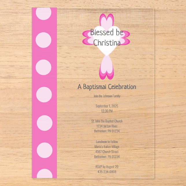 Pink Baptism Acrylic Invitation for Girls (Front)