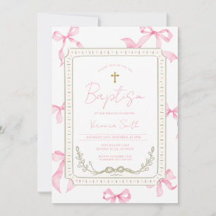 Pink Baptism Baby Girl Christening Invitation