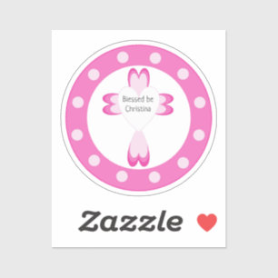 Pink Baptism Favour Sticker for Girls