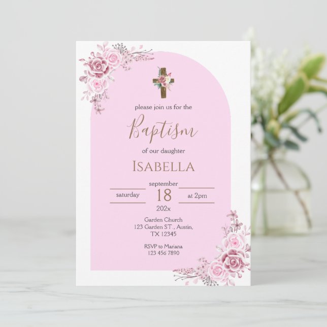 Pink Baptism Invitation (Standing Front)