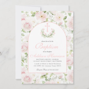 Pink Baptism Invitation, Girl Baptism,  Invitation