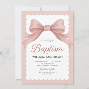 Pink Baptism Invitation with Elegant Bow and Class