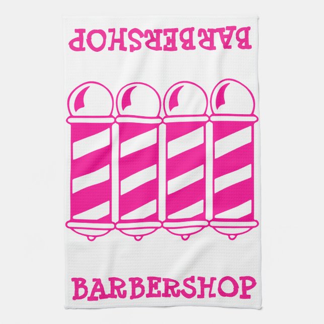 Pink Barber Poles Tea Towel (Vertical)