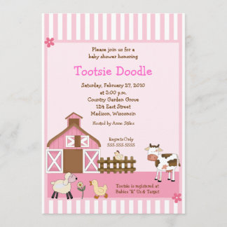 Pink Barn Animal Farm yard Baby Shower Invites