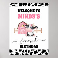Pink Barn Cow Print 2nd Birthday Welcome Sign